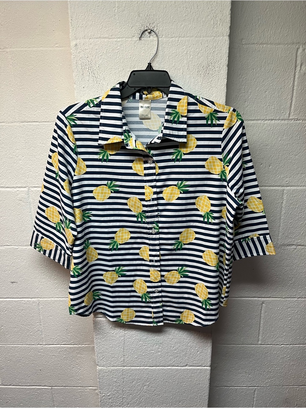 Blair Navy & Yellow Pineapple Striped Button-Down